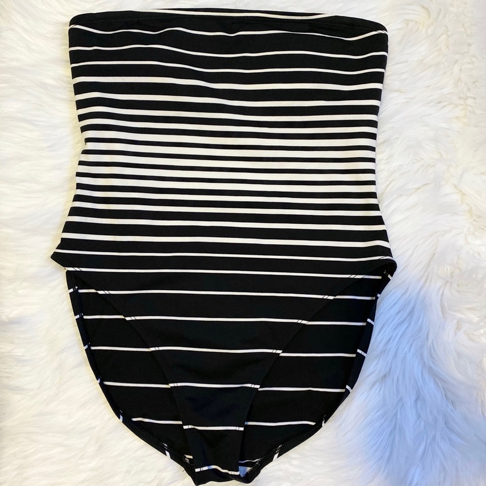 La Blanca Black and White Striped One Piece Swimsuit